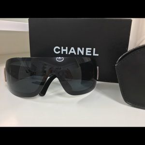 Chanel Black Visor Swarovski Crystal Sunglasses
